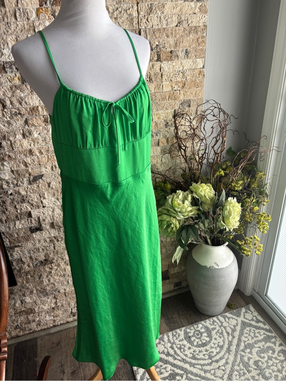 Wilfred Kelly Green Spaghetti-Strap Midi Slip Dress